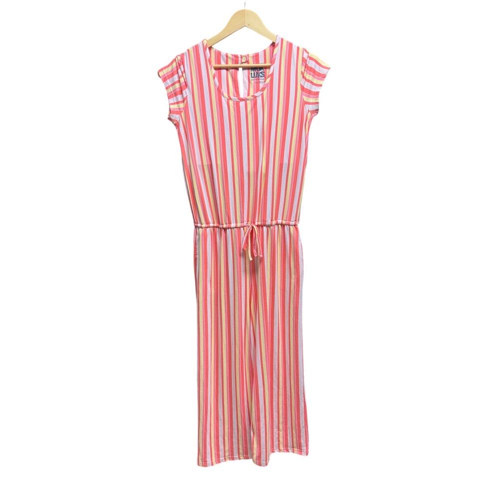 Muk Luks Womens XS Striped Jumpsuit Pink Orange Yellow Elastic Waist Wide Leg